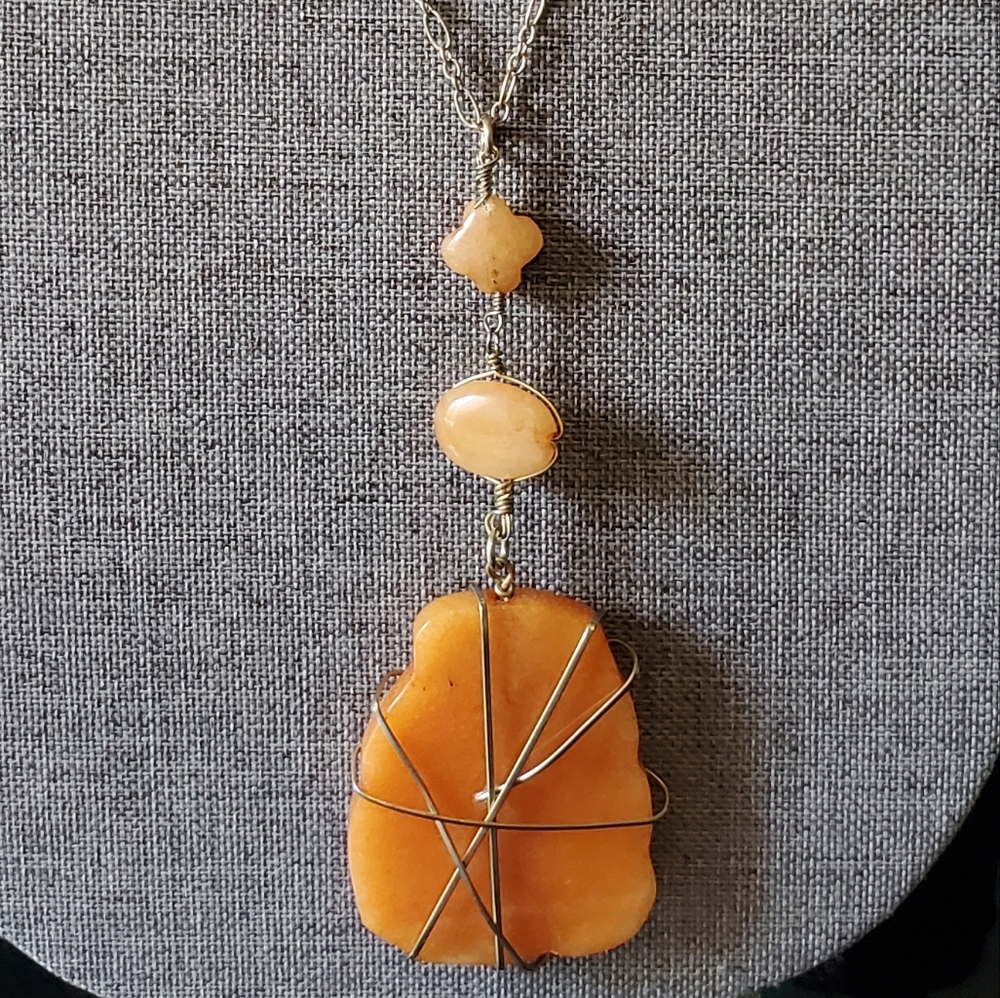 Karma Bella wire wrapped stone necklace in brushed champagne goldtone chain